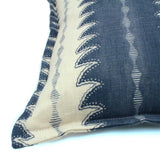 A blue and off white linen cushion with an attractive ‘fern’ design and finished with a sleek, Oxford edge.