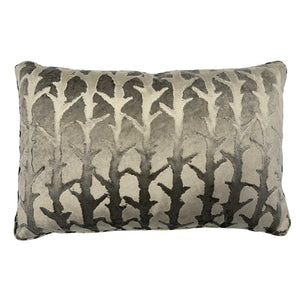 Linwood cushion in Kari Fawn. Overhead view showing the full front design, featuring a striking abstract branch design.