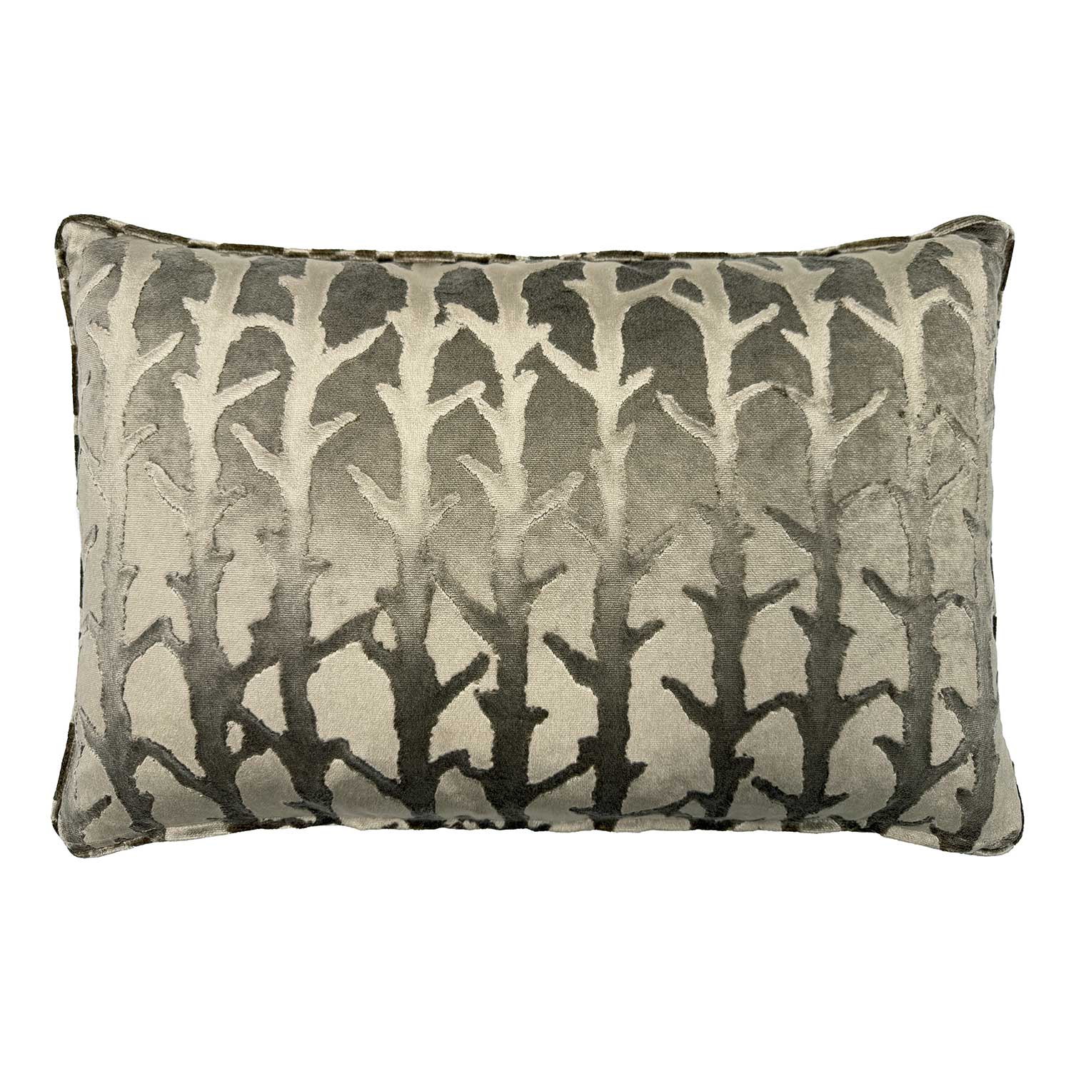 Back of Linwood cushion in Kari Fawn. Overhead view of the reverse side, made in matching fabric.