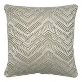 Linwood cushion in Leo Shell. Overhead view showing the full front design, featuring a bold zigzag pattern woven into a lustrous, silk jacquard fabric.