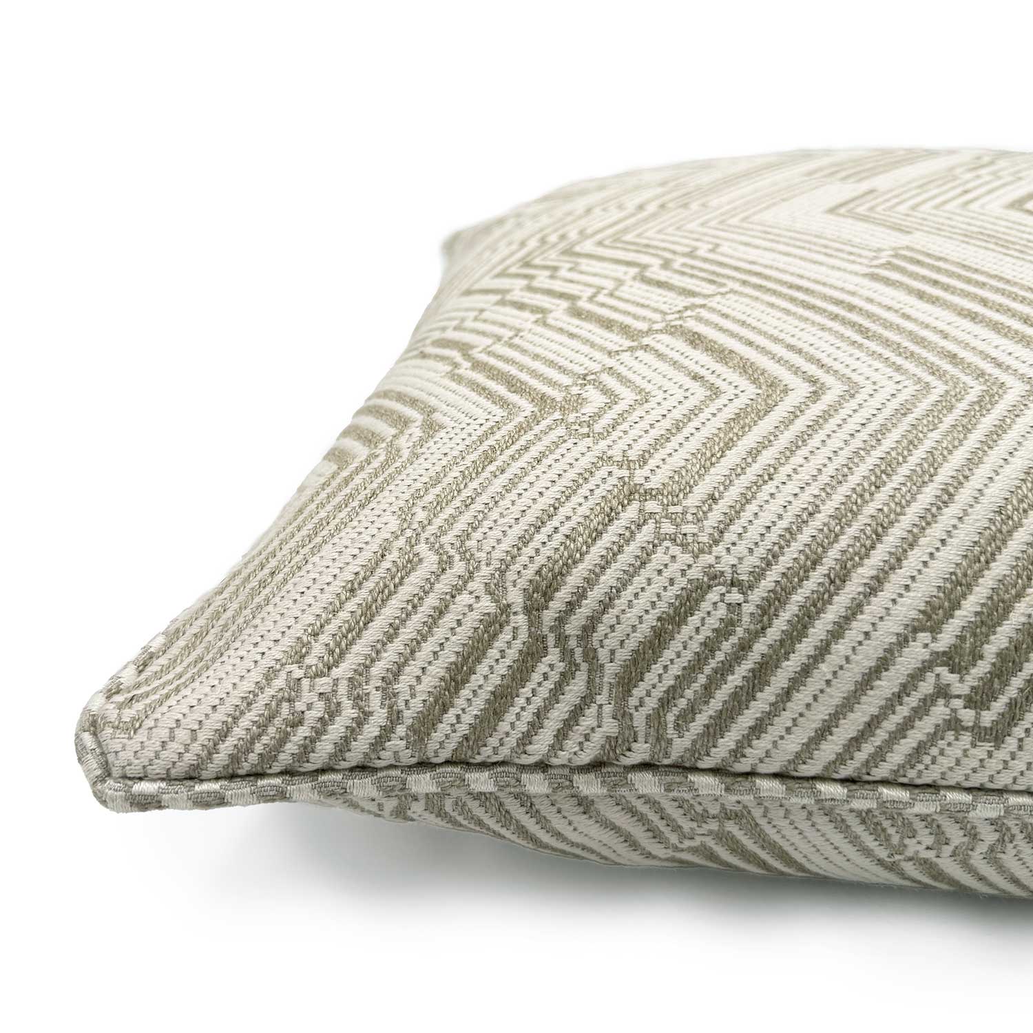 Close-up side view of Linwood cushion in Leo Shell.