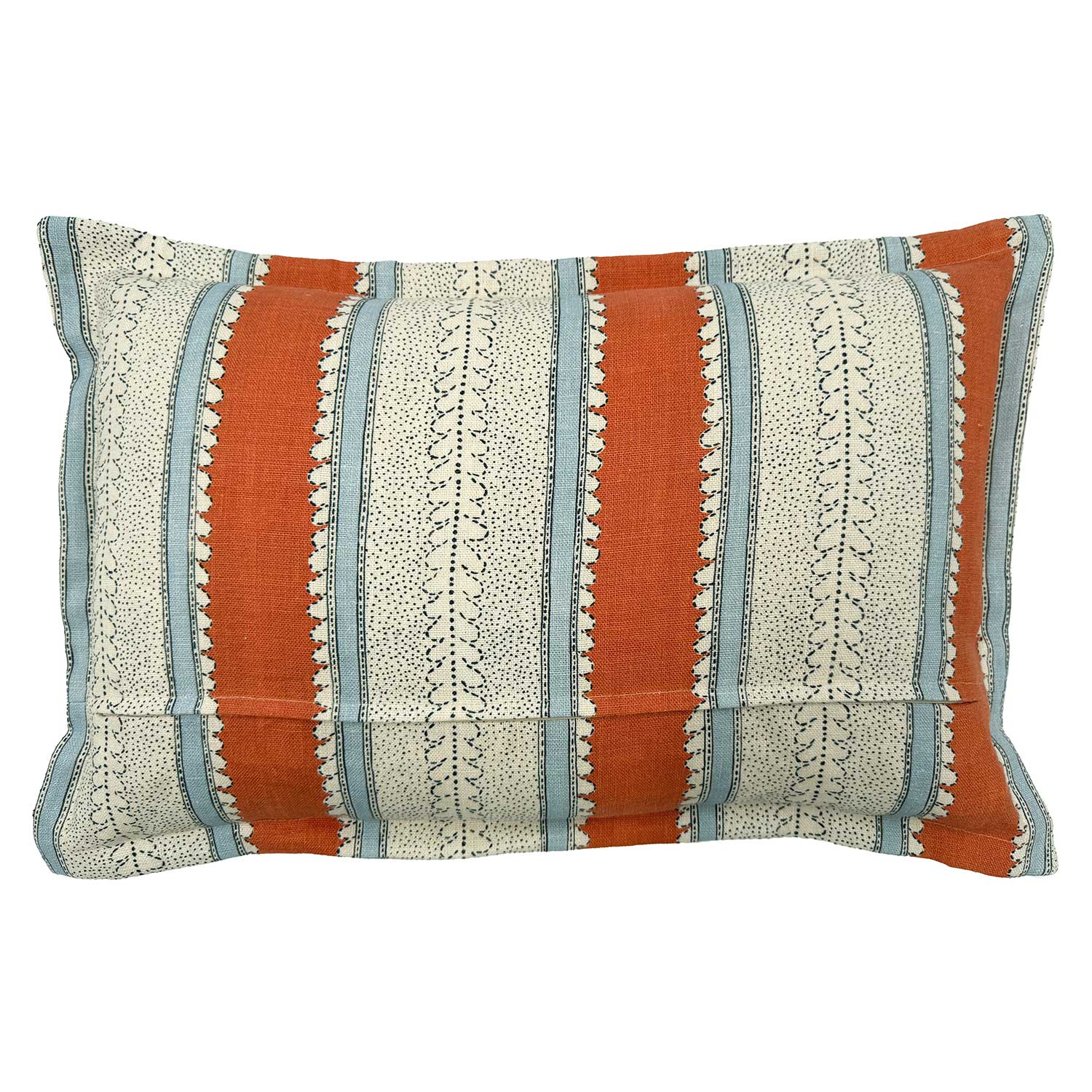 Back of Linwood cushion in Dimity, Rust colourway. Overhead view of the reverse side, made in matching fabric.
