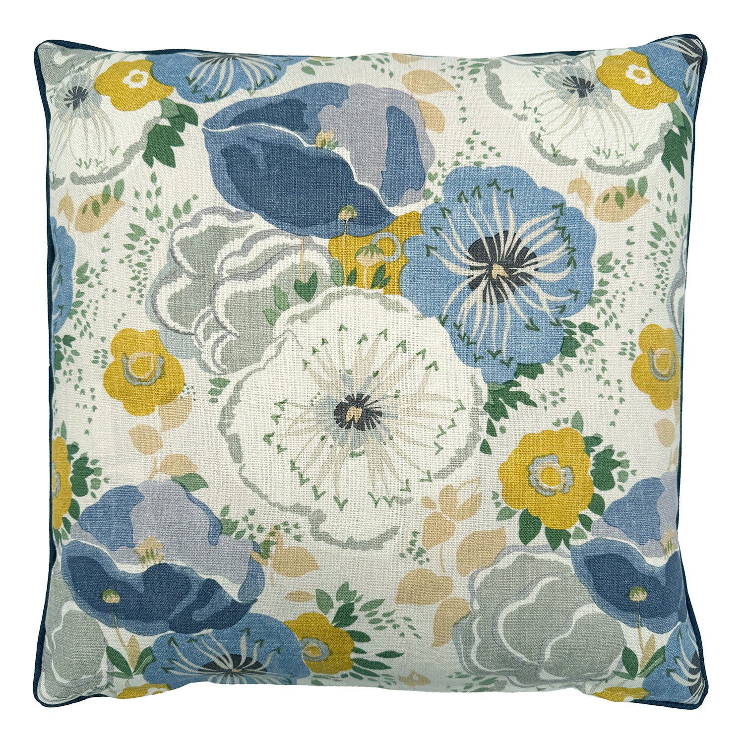 Back of Linwood cushion in Joni, Chambray. Overhead view of the reverse side, made in matching fabric.