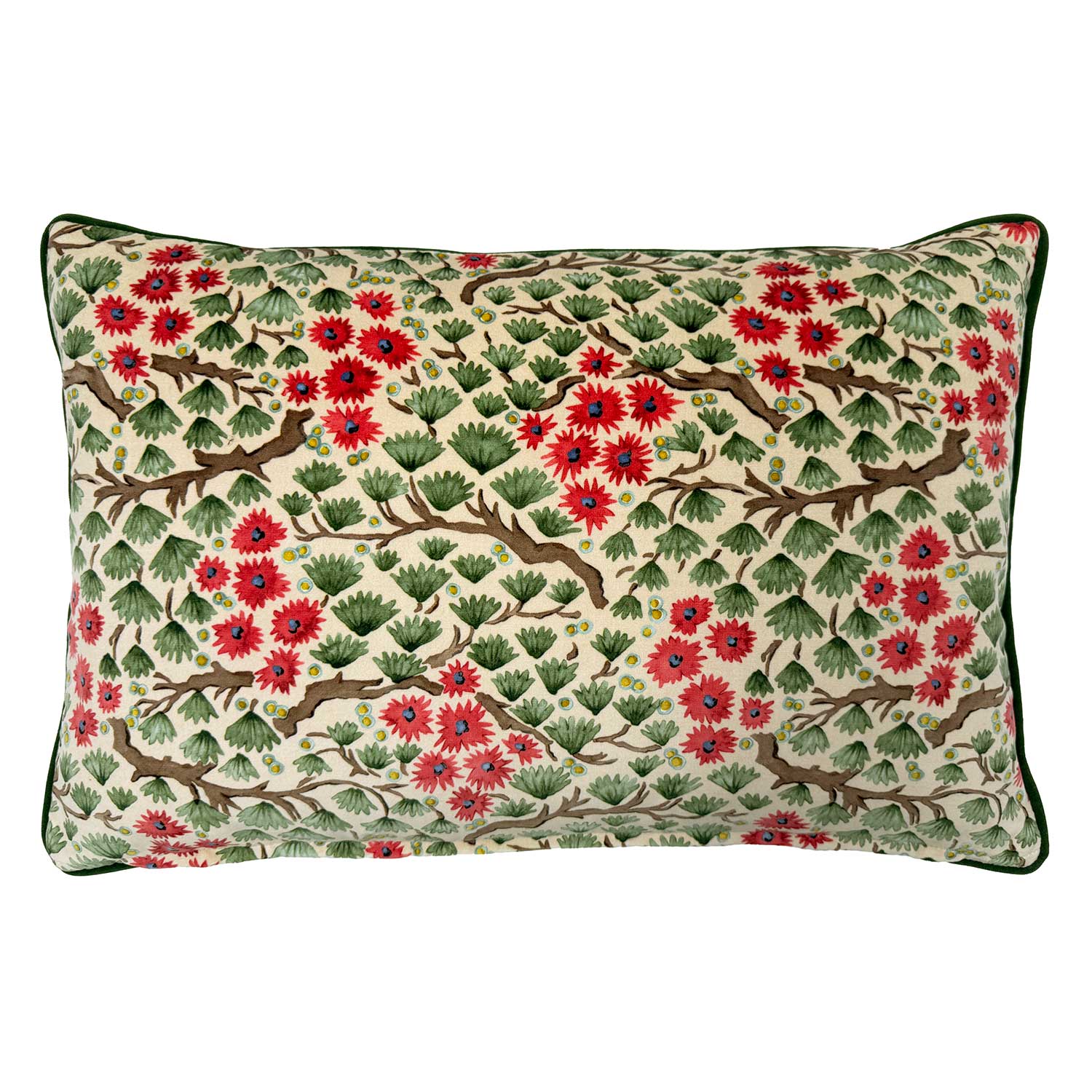 Back of Linwood cushion in Miyagi, Pink Green colourway. Overhead view of the reverse side, made in matching fabric.