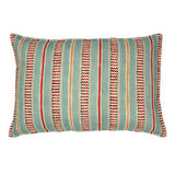 Cushion featuring vibrant yet casual pink and blues stripes on the front and back. Made from pure linen.