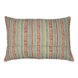 Cushion featuring vibrant yet casual pink and blues stripes on the front and back. Made from pure linen.