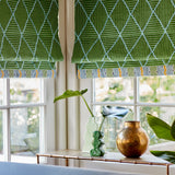 Geometric embroidery green blinds