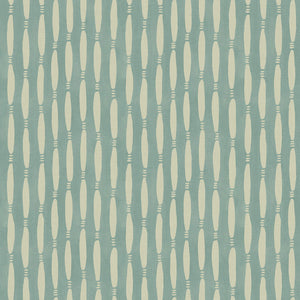 A printed linen fabric sample in blue and off white featuring a Japanese print.
