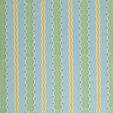 Embroidery fabric with green and yellow stripes on a blue background.