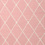 Geometric embroidery pattern with white lines on a pink background.