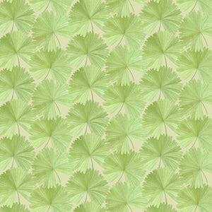 Sample of a contemporary floral wallpaper with tropical palms in fresh greens.