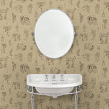 Cloakroom with designer wallpaper featuring classic cricket at play.