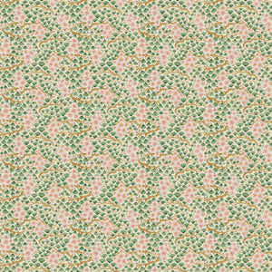 Capturing the beauty of the forest floor, this pink wallpaper features leaves and flowers