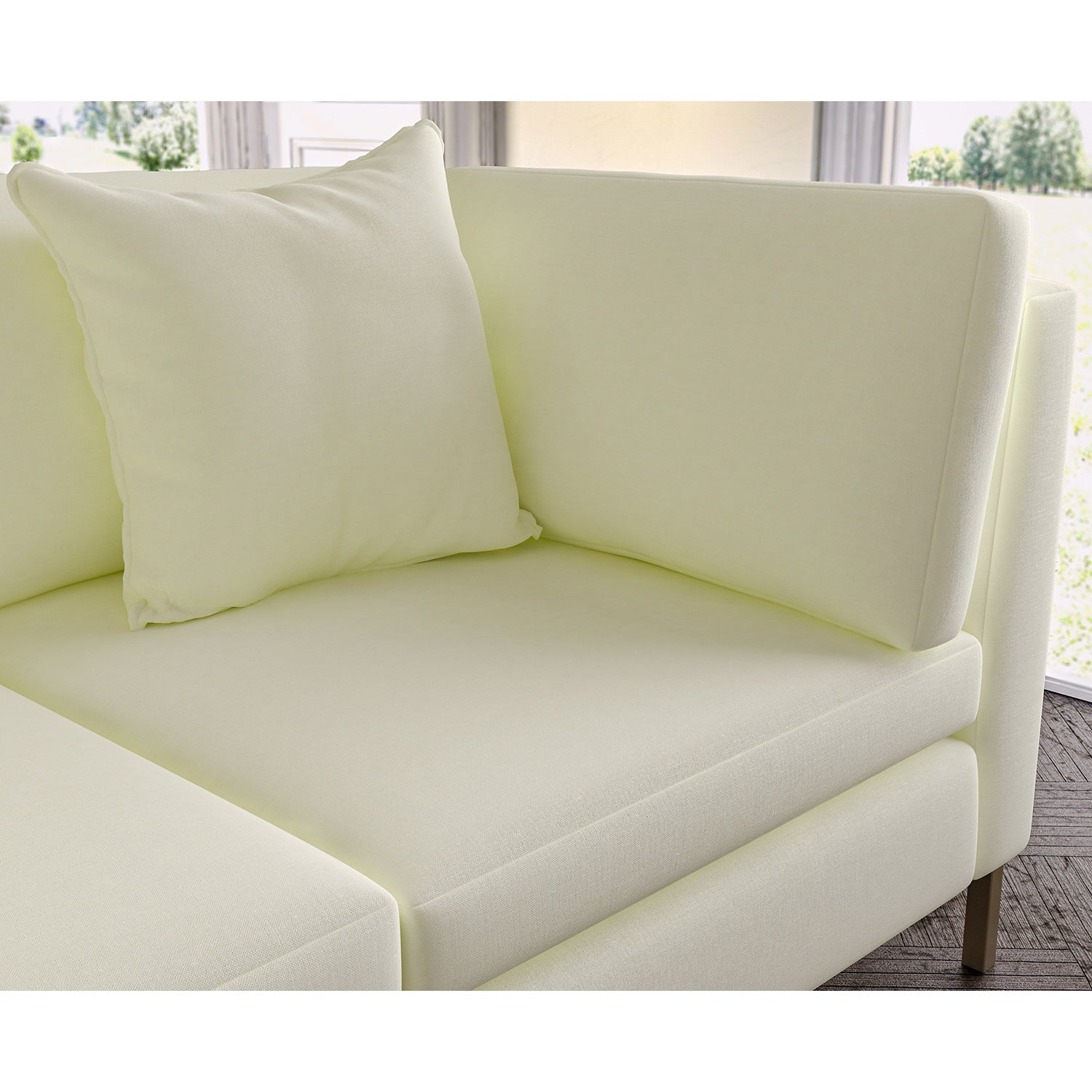 Sofa covered in plain fabric, colour Oyster.