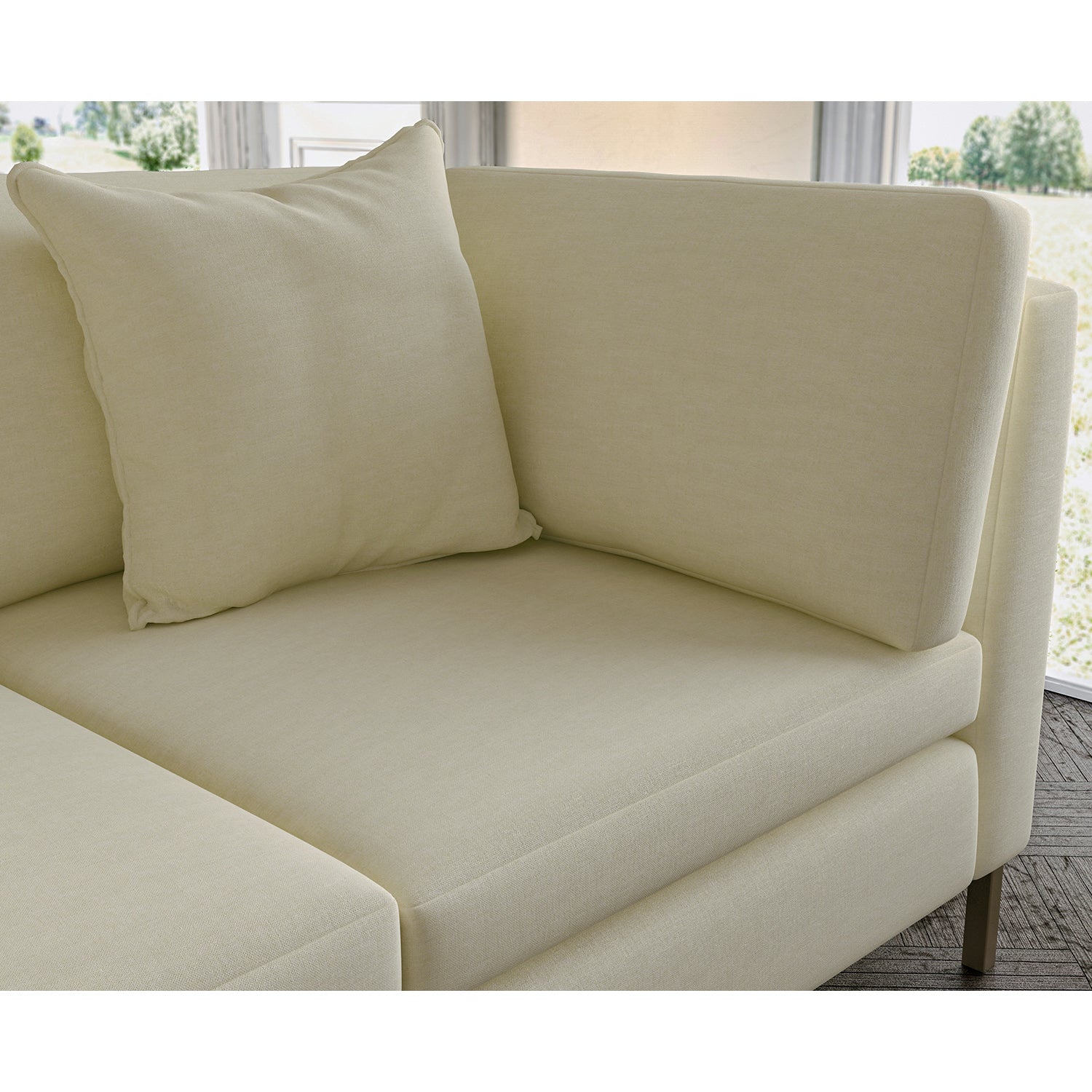 Sofa covered in plain fabric, colour Cream.