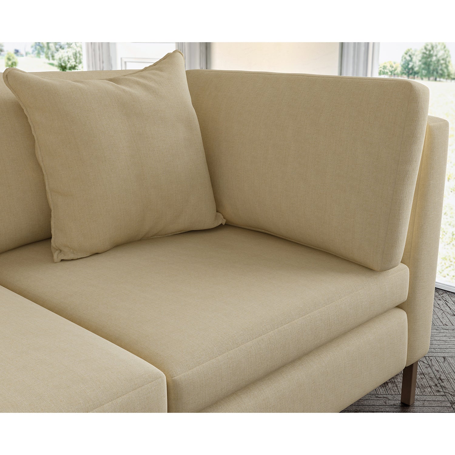 Sofa covered in plain fabric, colour Oatmeal.