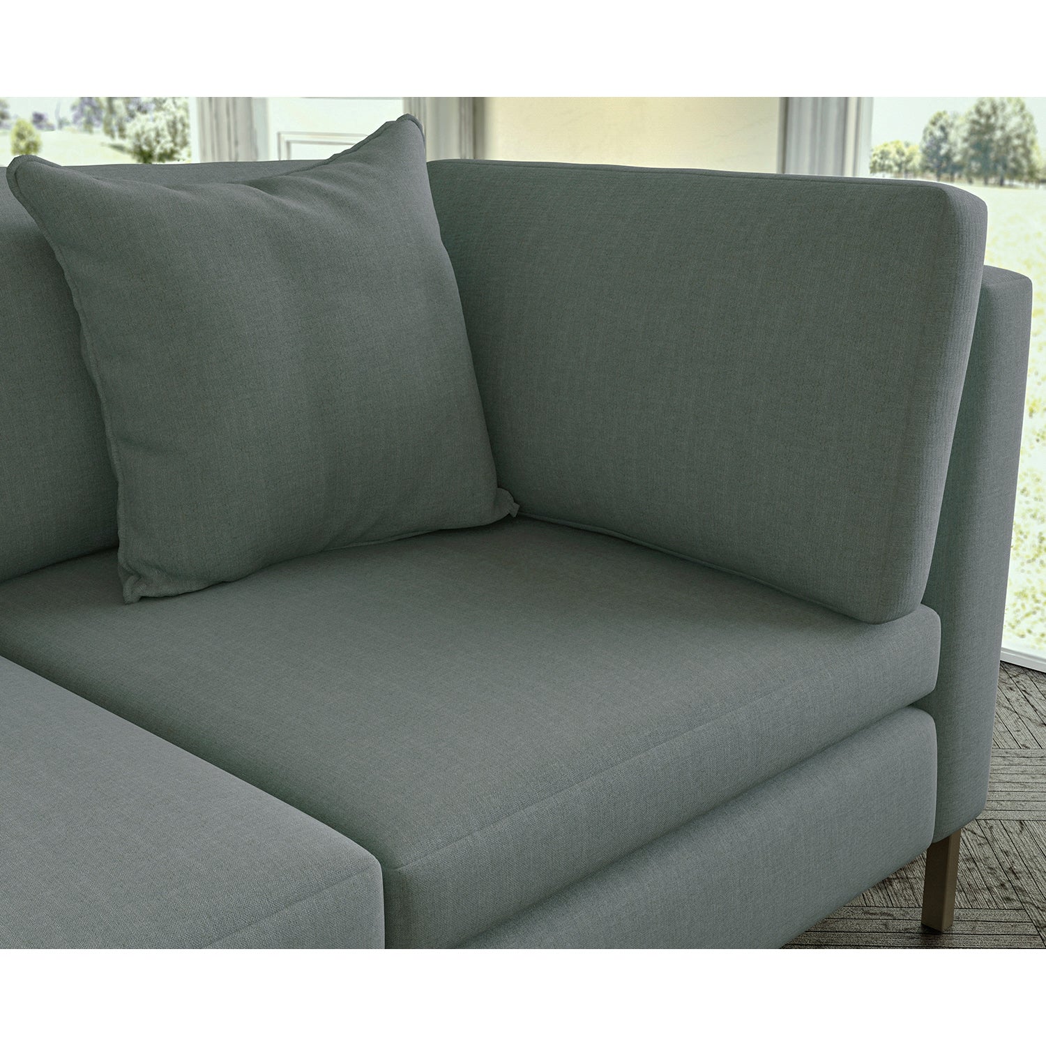Sofa covered in plain fabric, colour Ash.