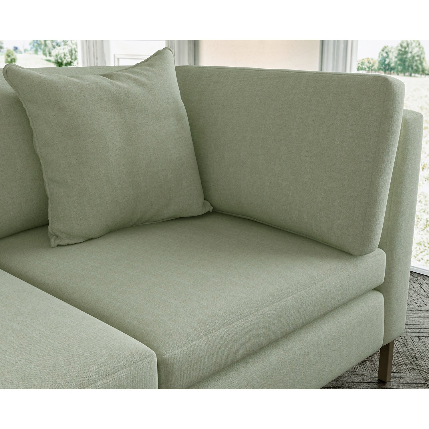Sofa covered in plain fabric, colour Mouse.