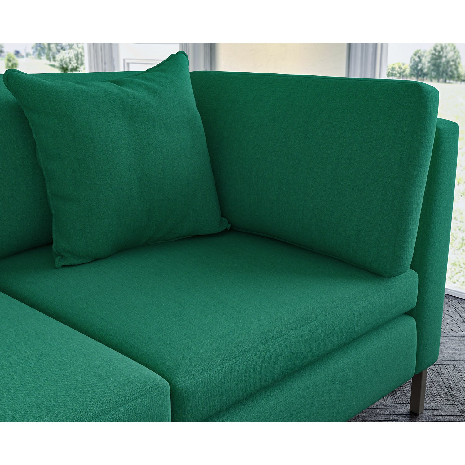 Sofa covered in plain fabric, colour Seagreen.