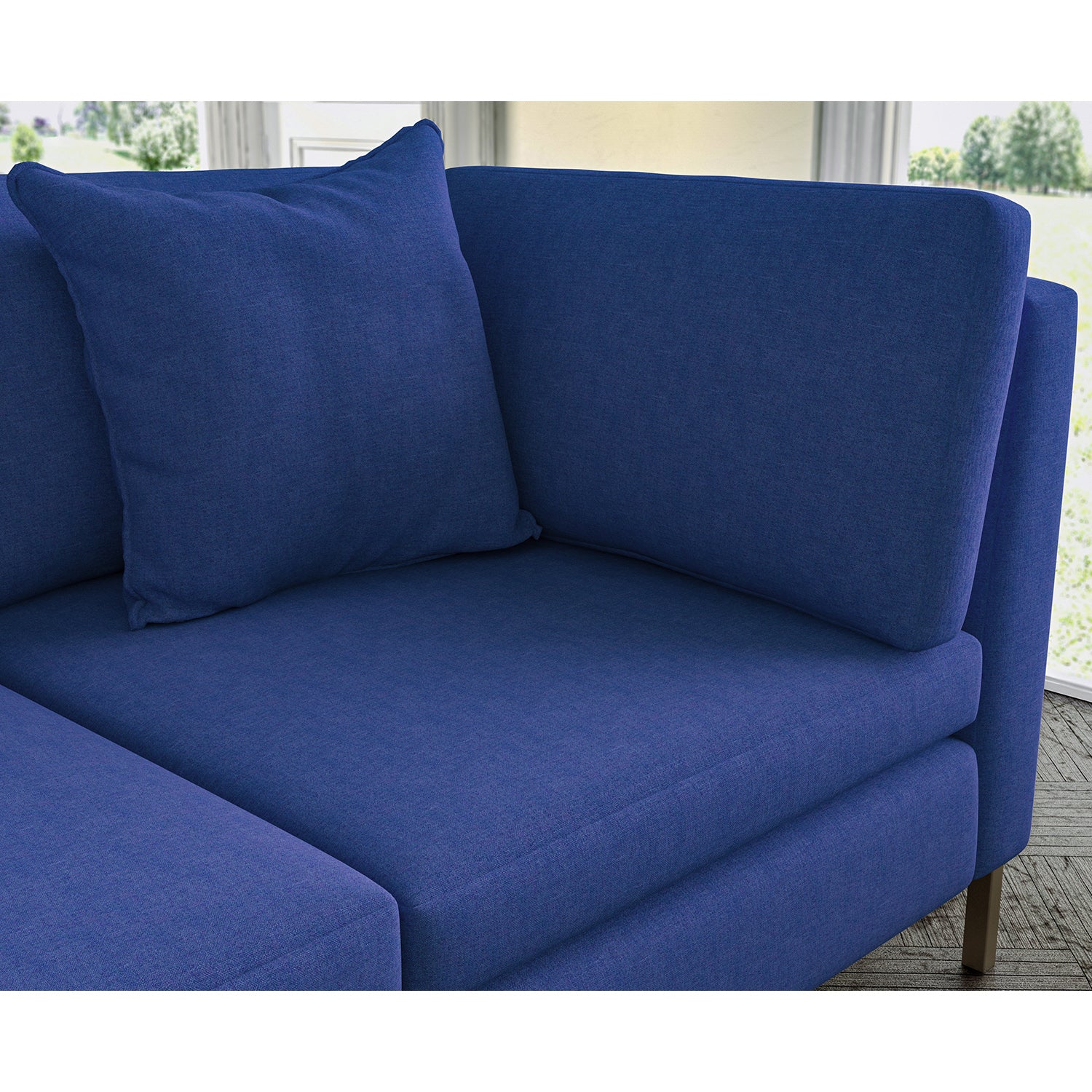 Sofa covered in plain fabric, colour Admiral.