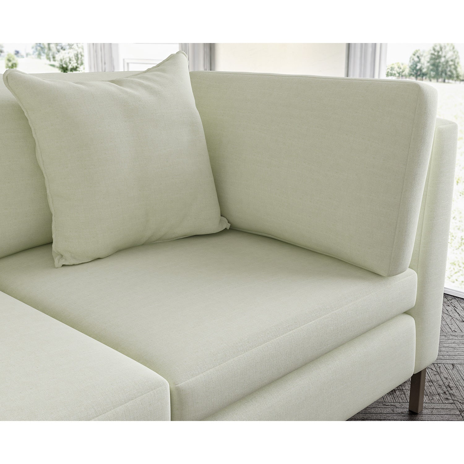 Sofa covered in plain fabric, colour Cloud.