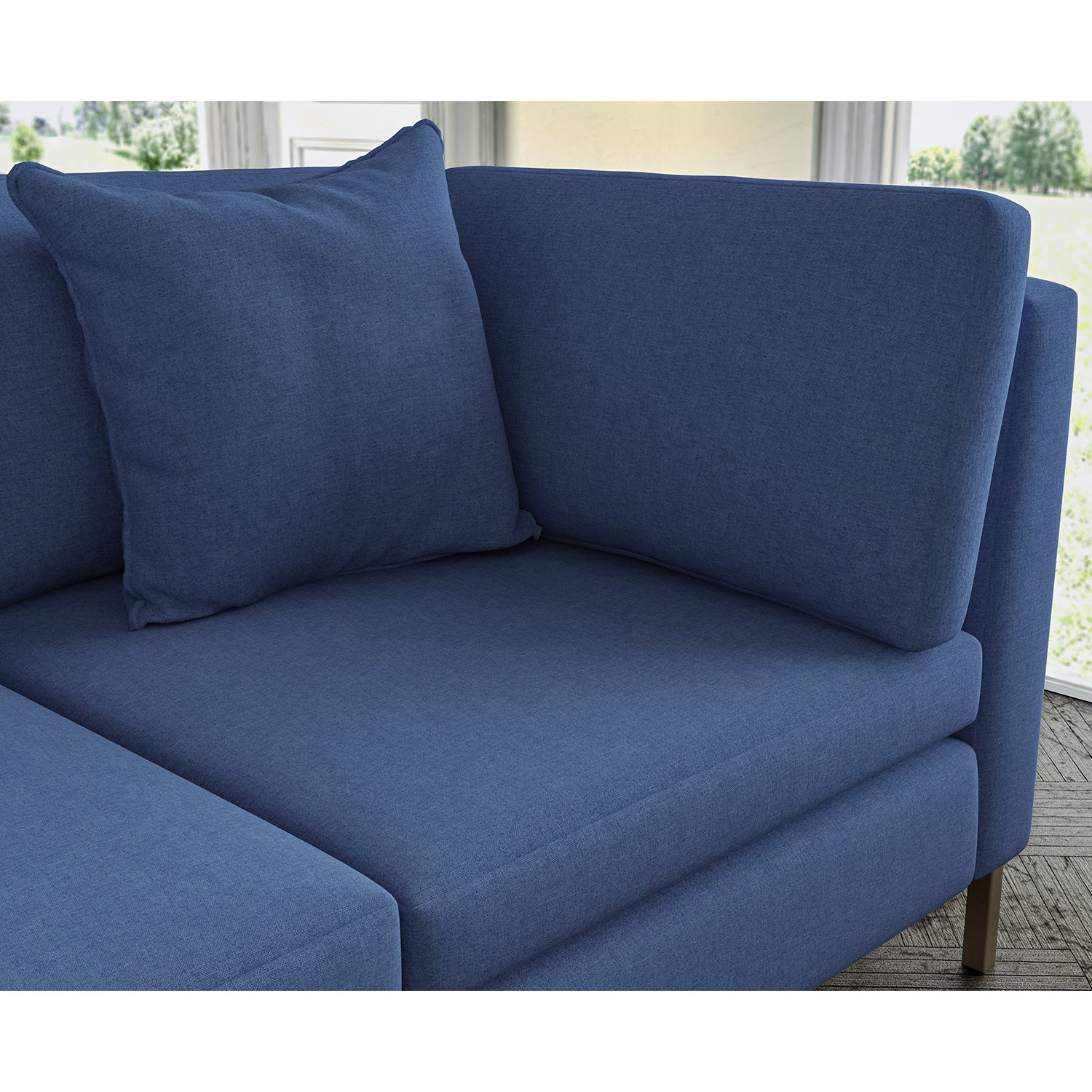 Sofa covered in plain fabric, colour Neptune.