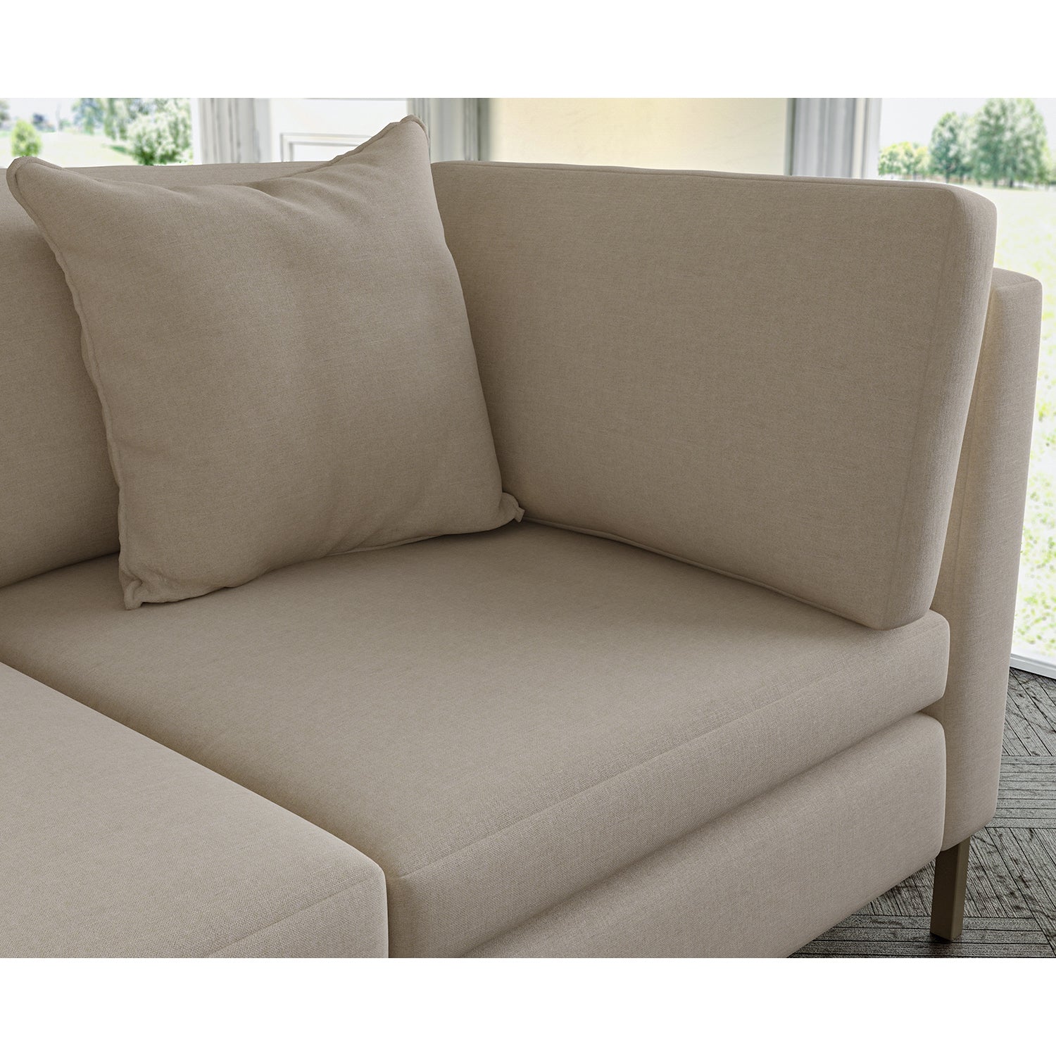 Sofa covered in plain fabric, colour Moleskin.