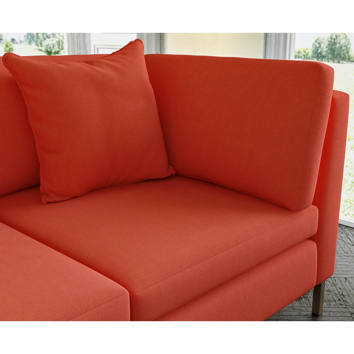 Sofa covered in plain fabric, colour Pepper.