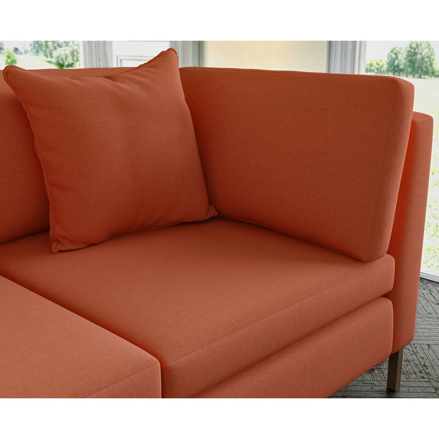 Sofa covered in plain fabric, colour Spice.