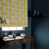 Velvet blinds featuring a fun, jazzy pattern in Ochre.