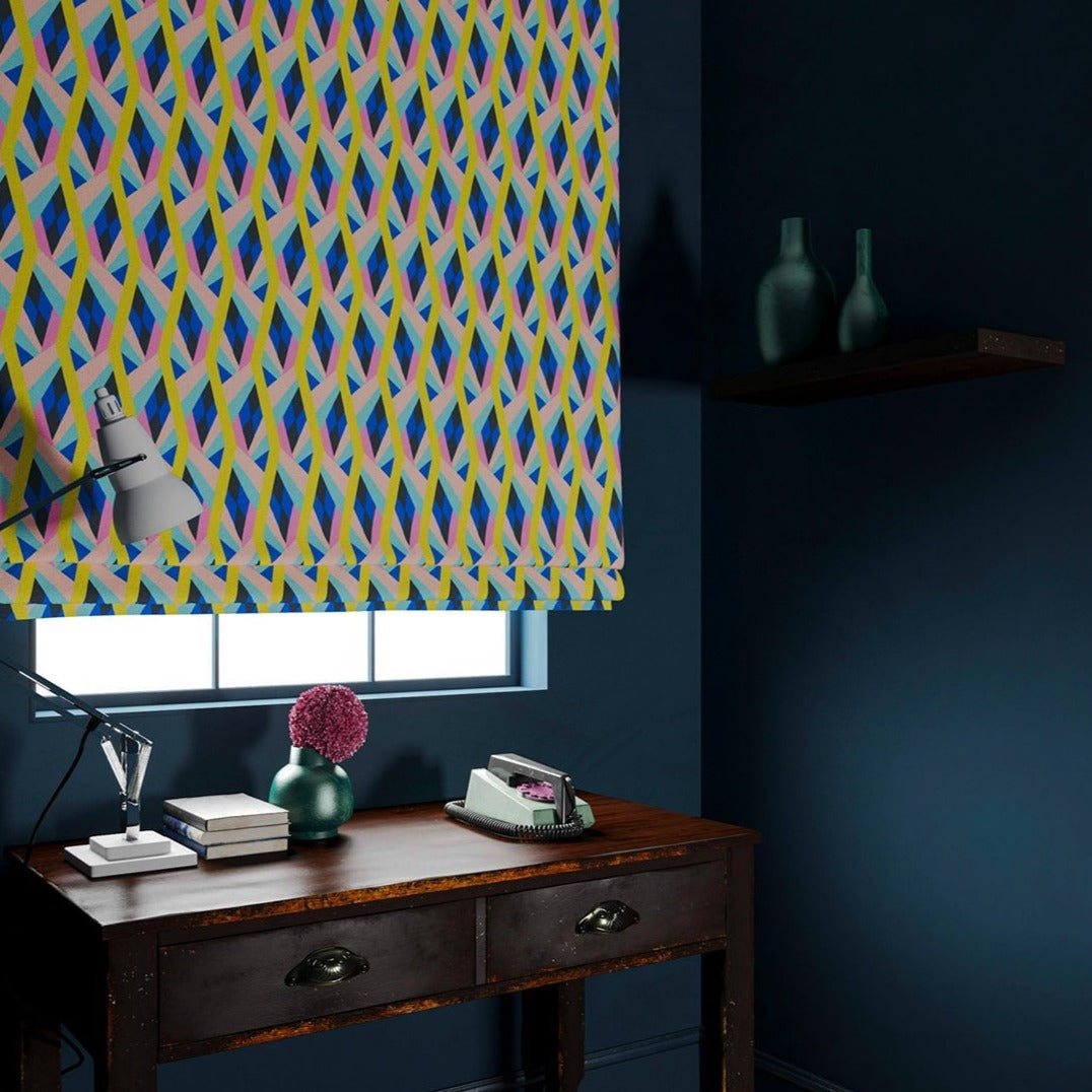 Velvet blind in a bold, geo pattern.