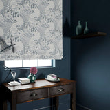 Velvet blind in a velvet fabric with stain resistant finish with a grey and white wave design