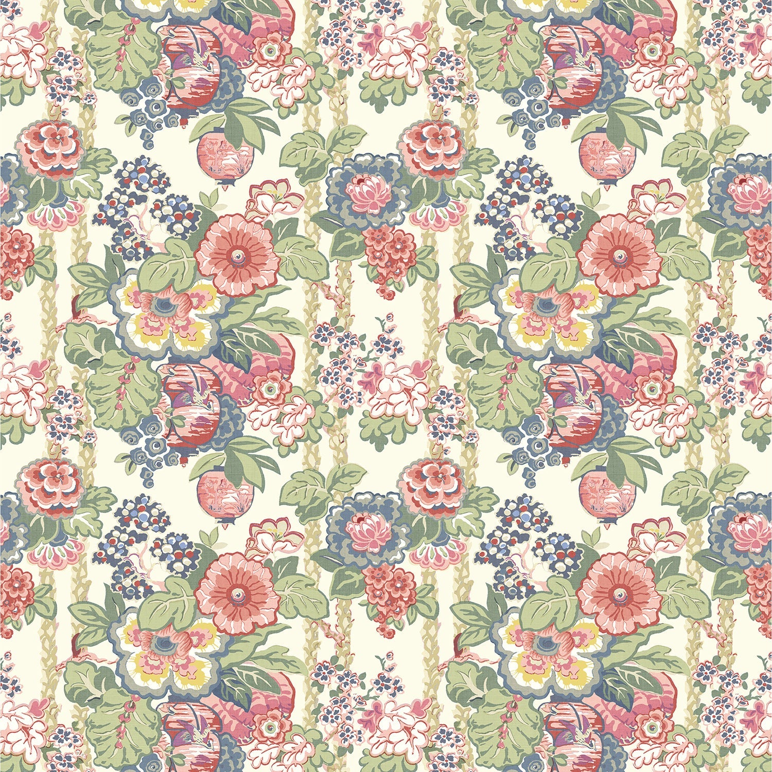 Fabric swatch of a lively, large scale floral fabric for curtains and upholstery