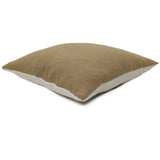 A white and brown two tone linen cushion.