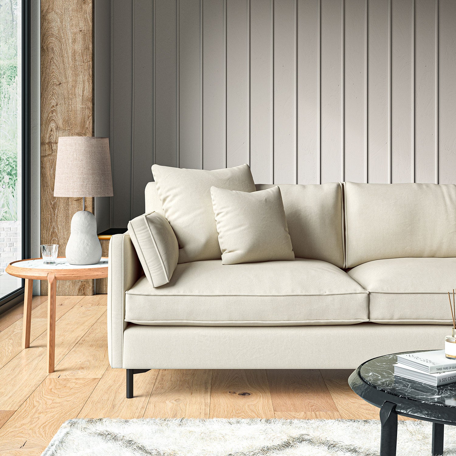 Sofa upholstered in Ivory linen fabric