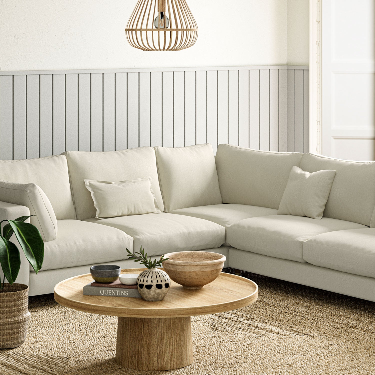 Sofa upholstered in Ivory linen fabric