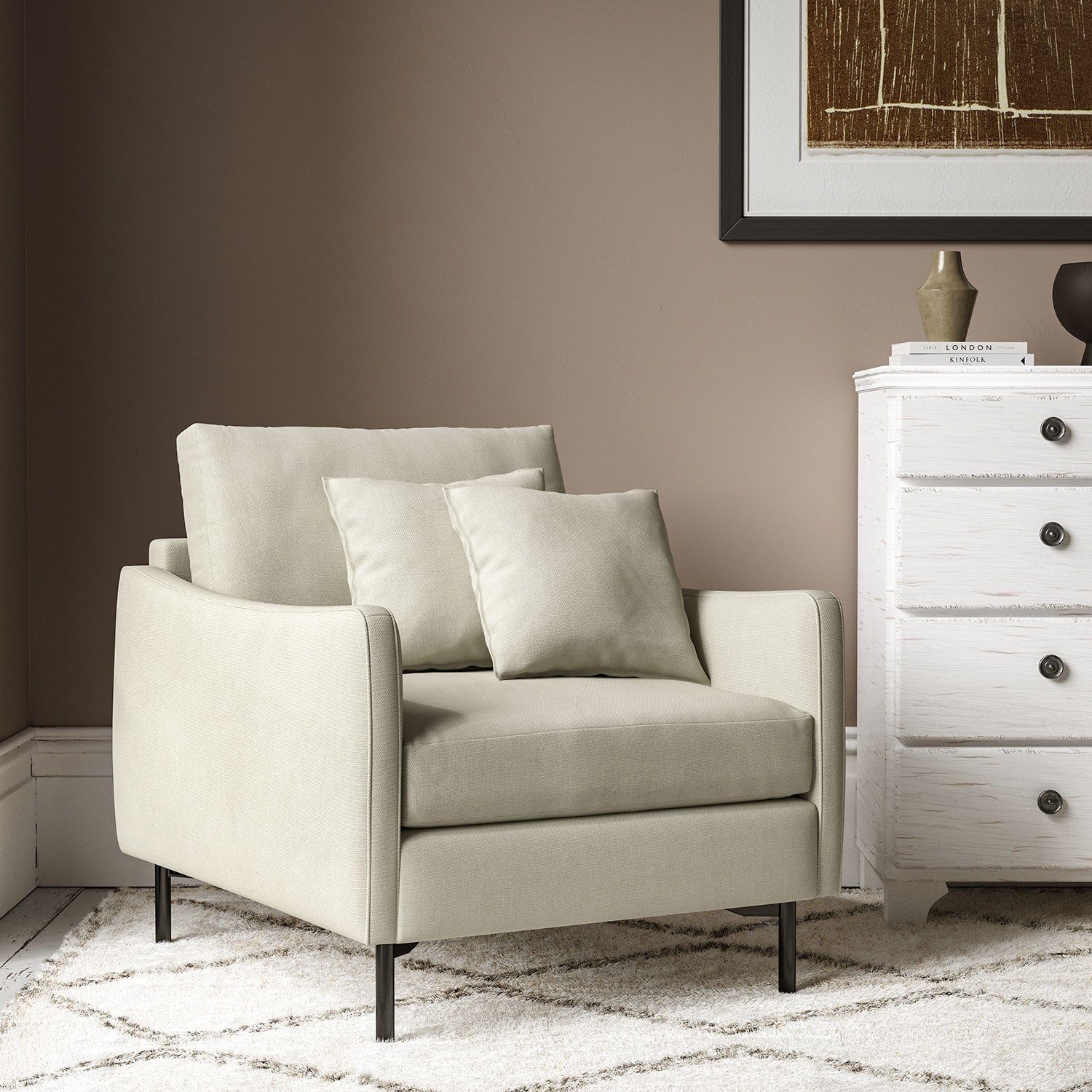 Chair upholstered in Pearl Grey linen fabric