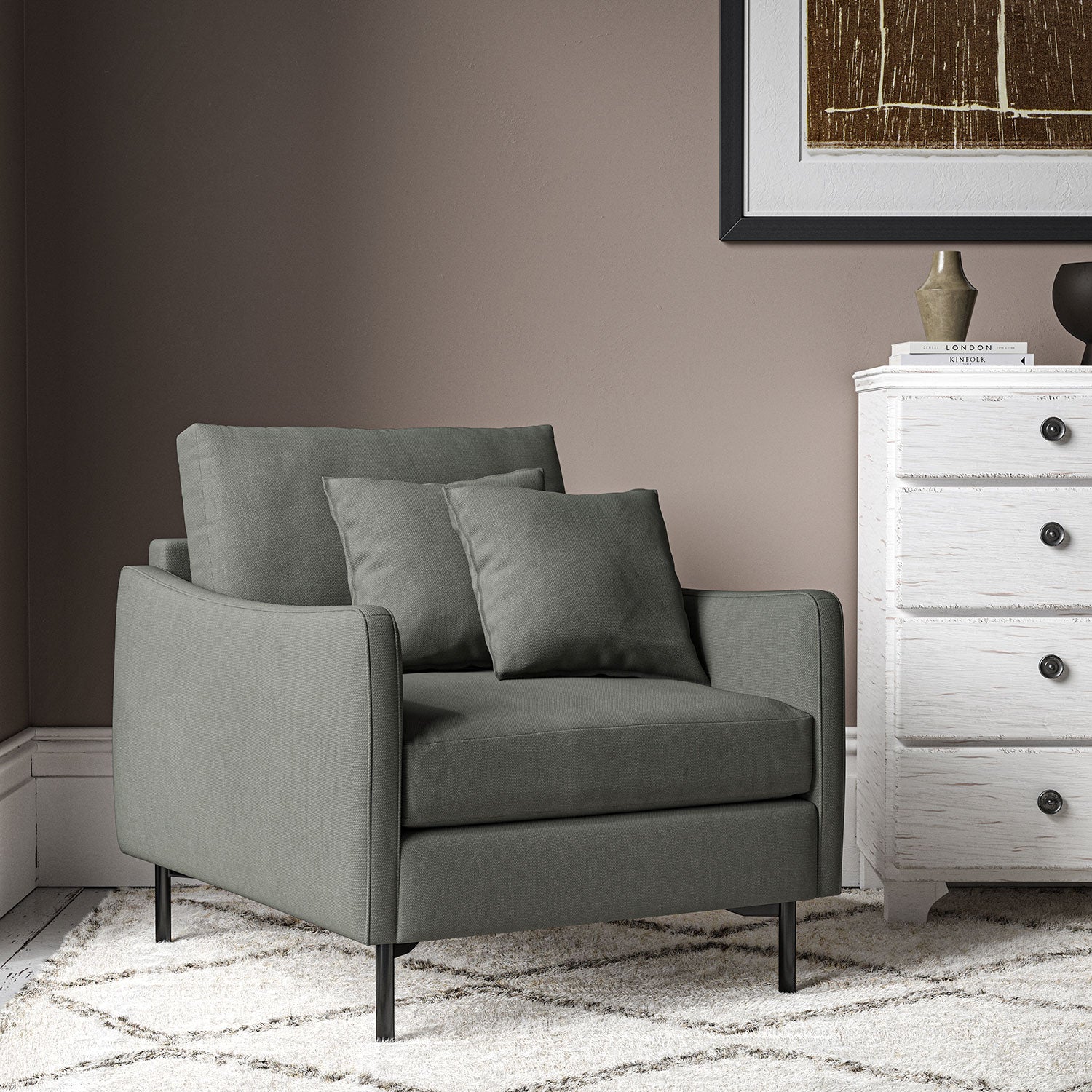 Chair upholstered in Shadow linen fabric