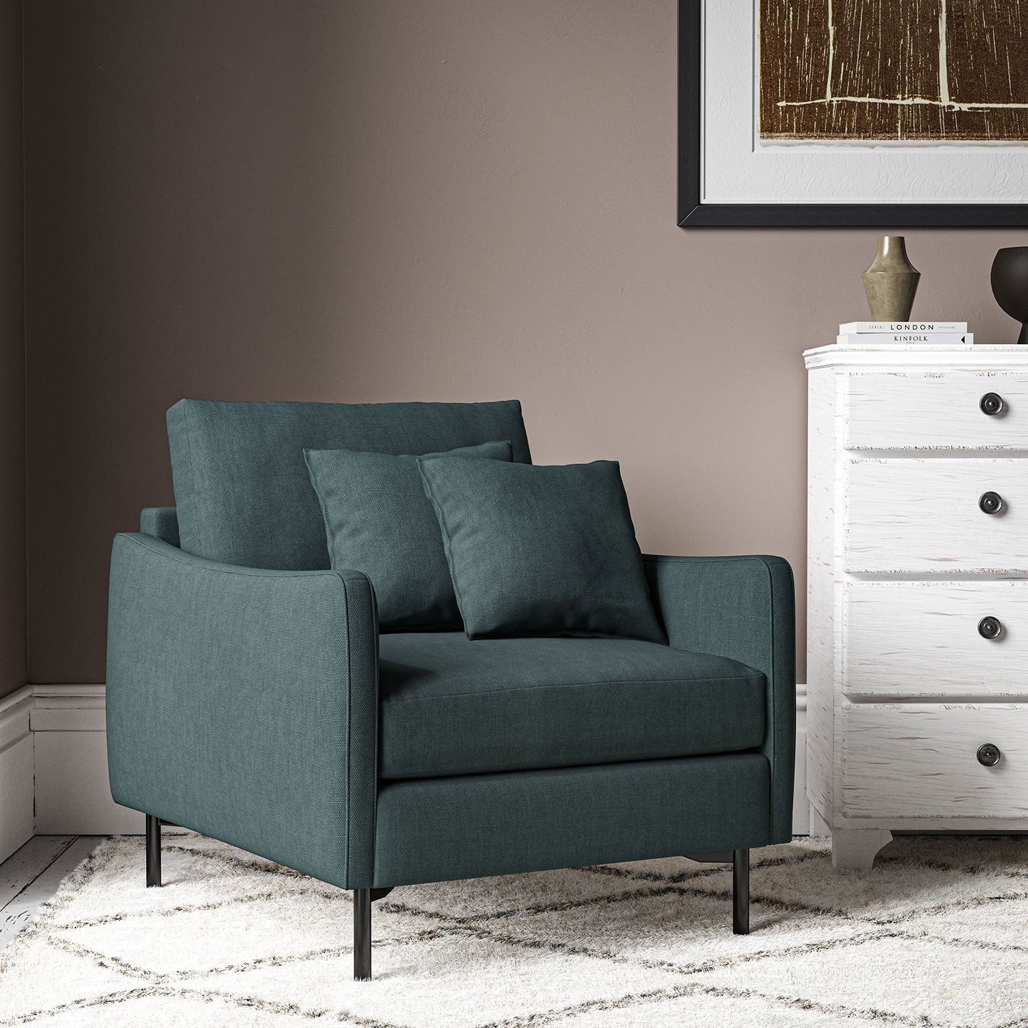 Chair upholstered in Pewter linen fabric