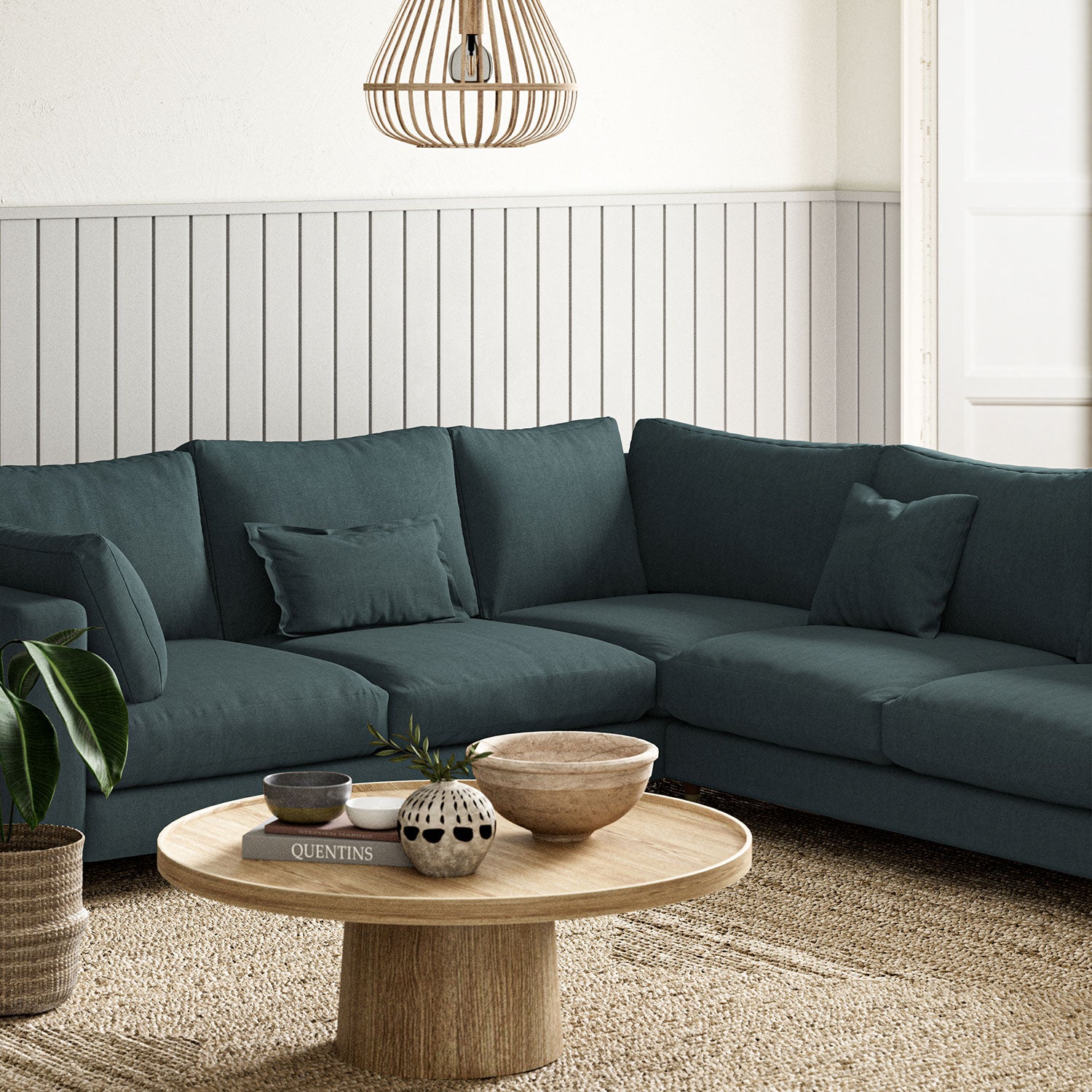 Sofa upholstered in Pewter linen fabric