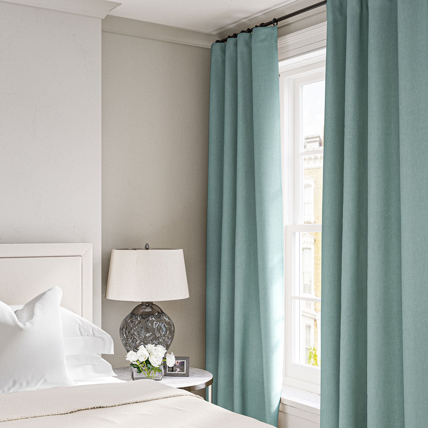 Linen curtain in Ice Blue