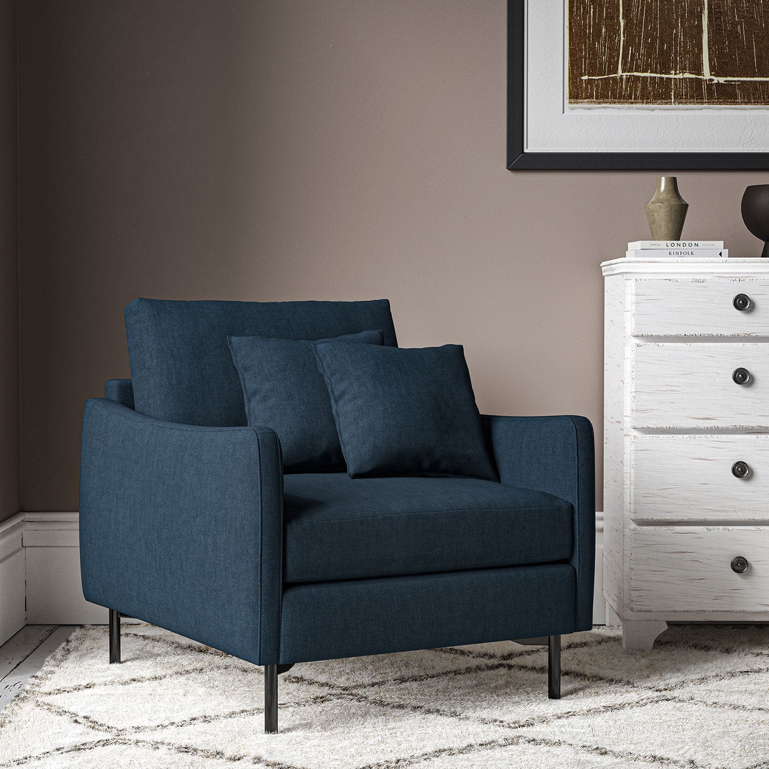 Chair upholstered in Indigo linen fabric