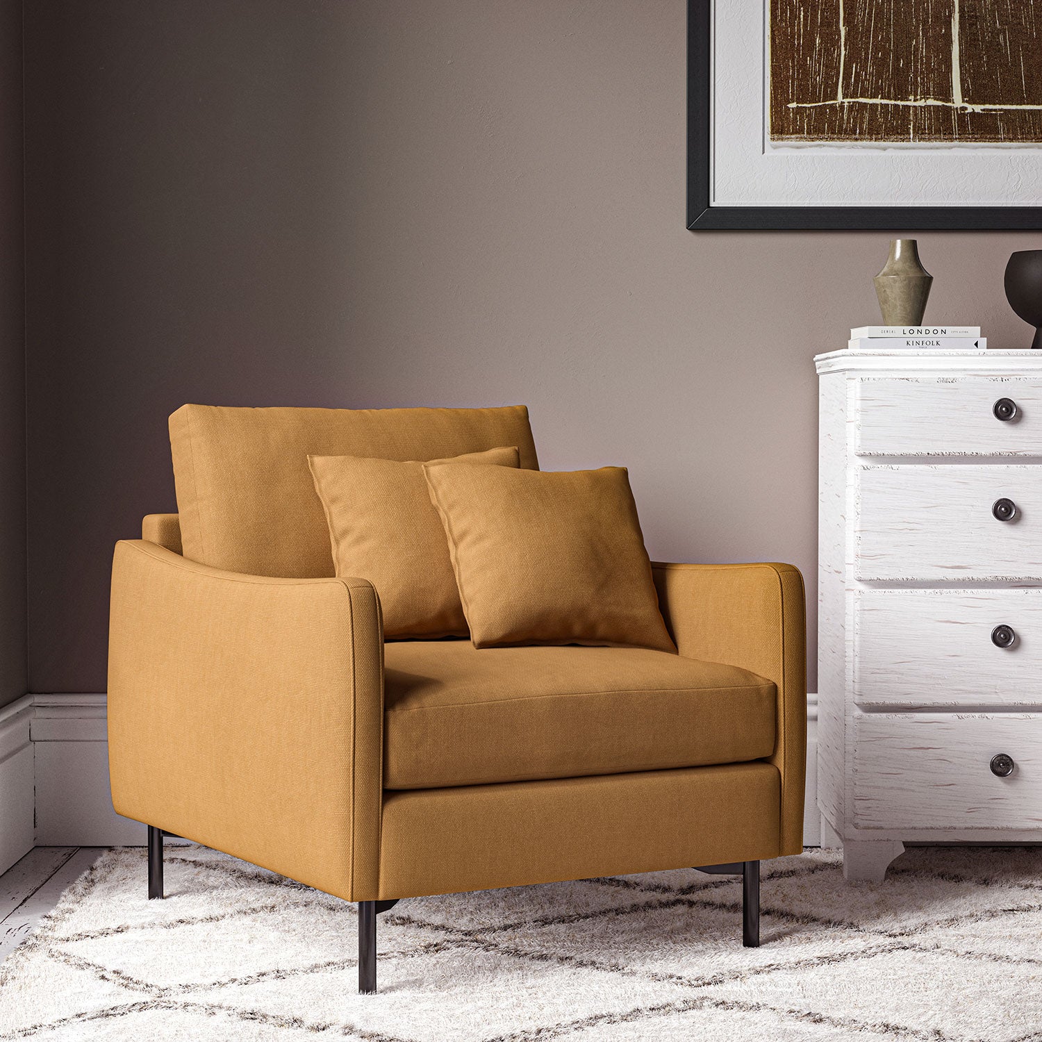 Chair upholstered in Ginger linen fabric