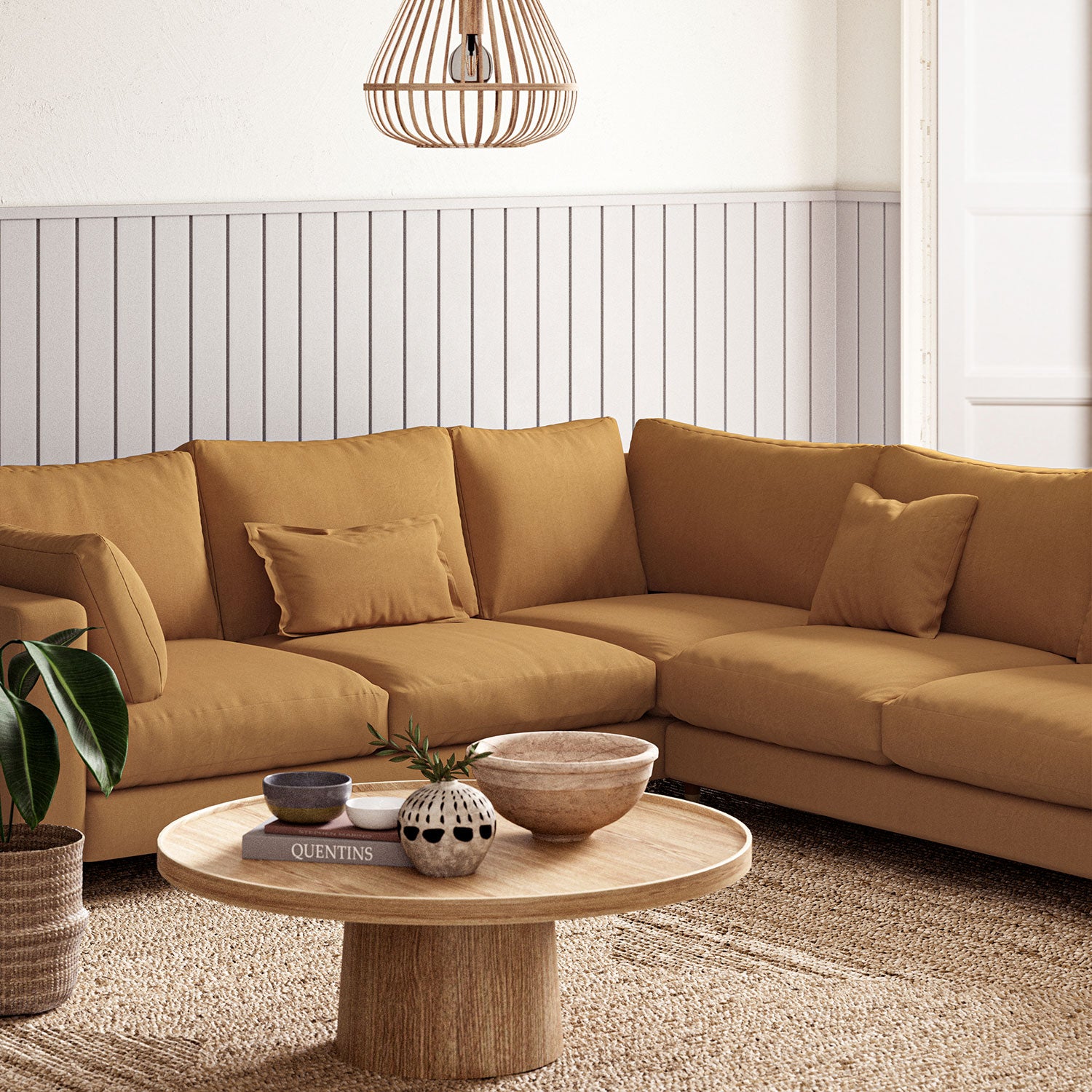 Sofa upholstered in Ginger linen fabric