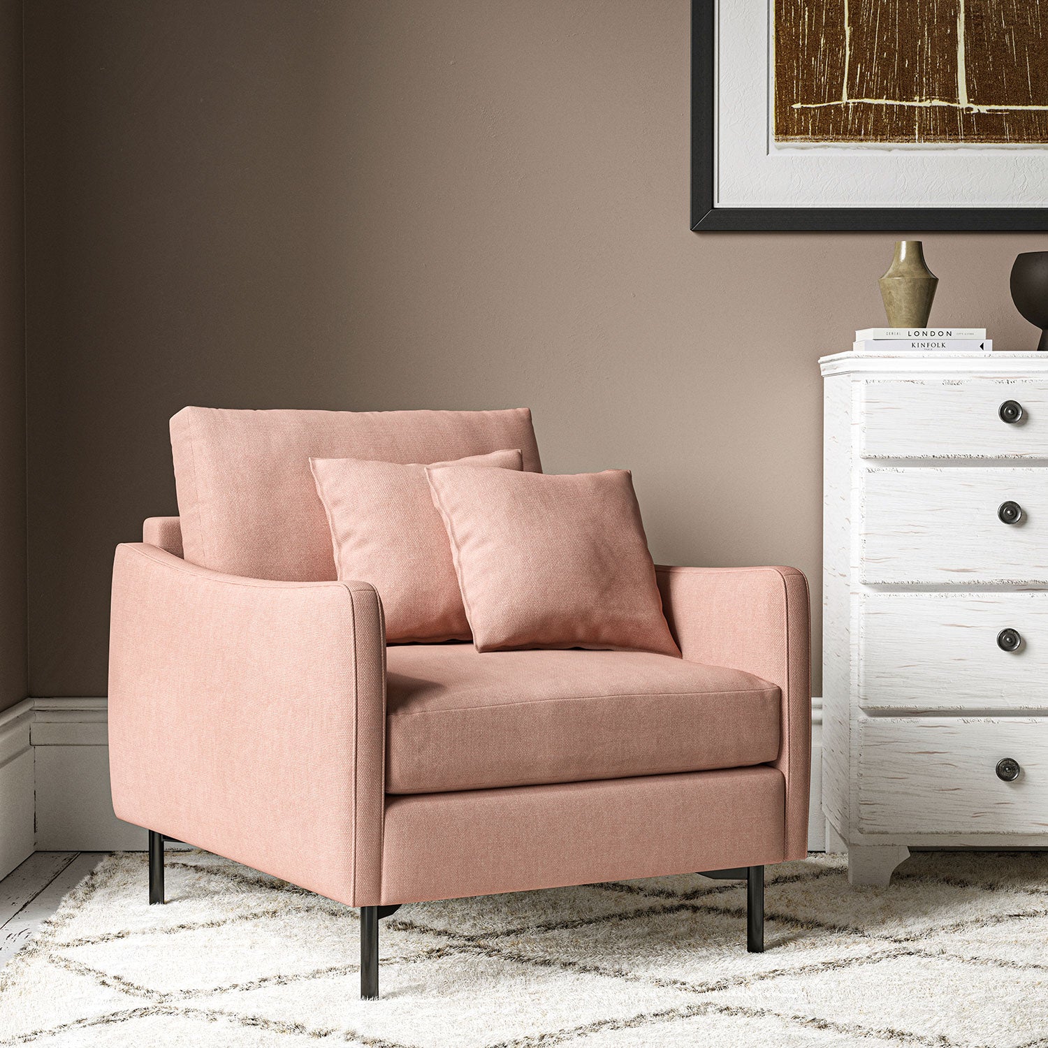 Chair upholstered in Blush linen fabric