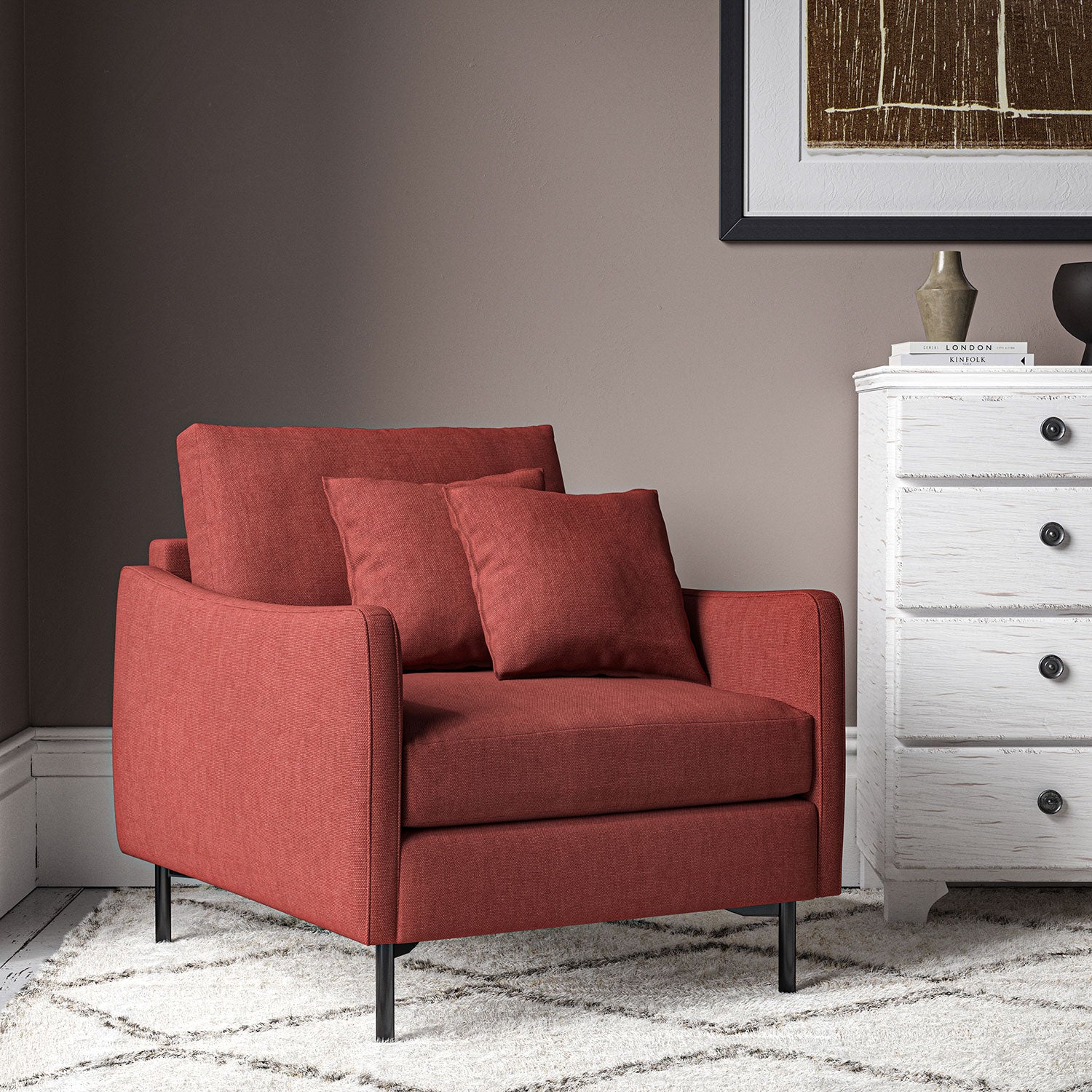 Chair upholstered in Rouge linen fabric