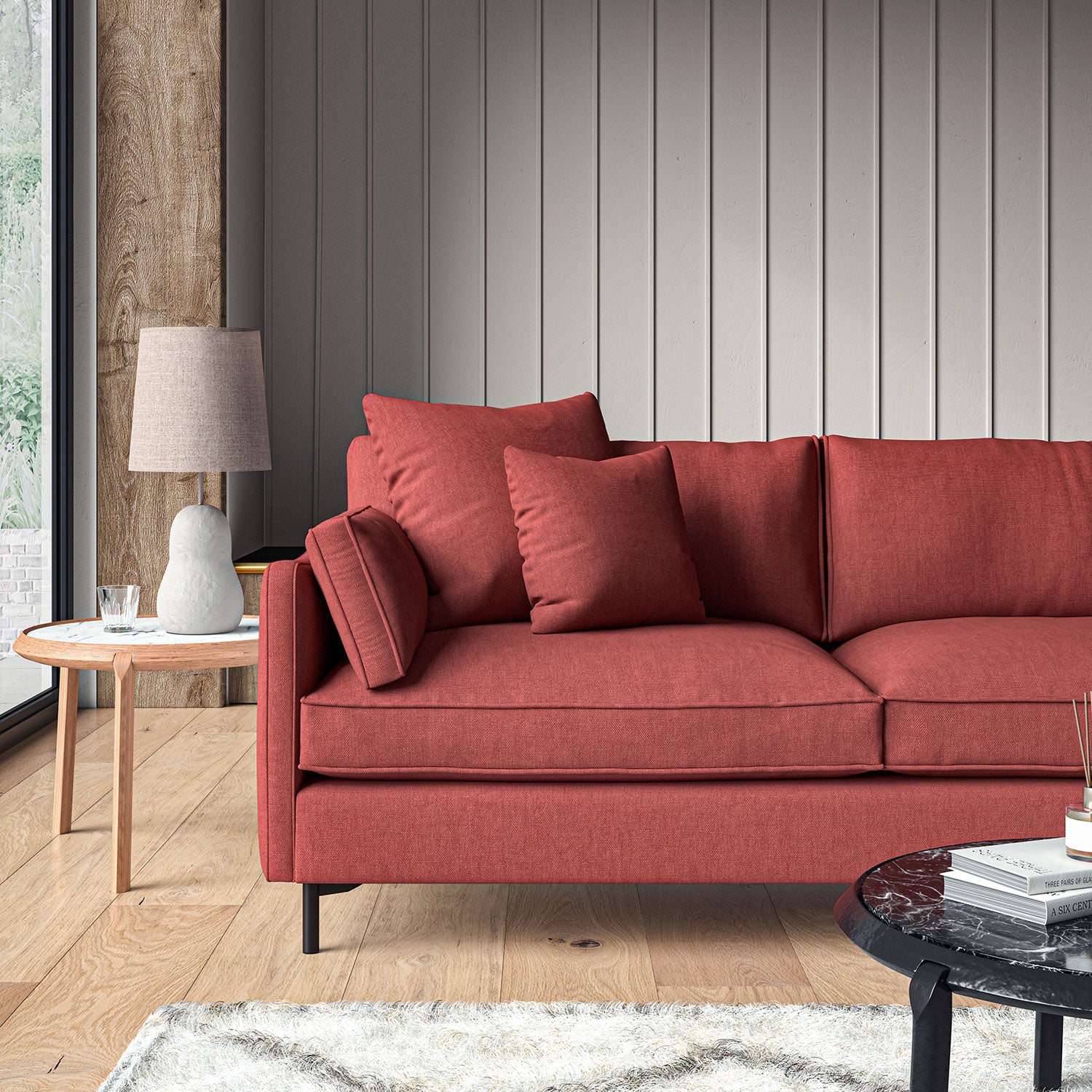 Sofa upholstered in Rouge linen fabric