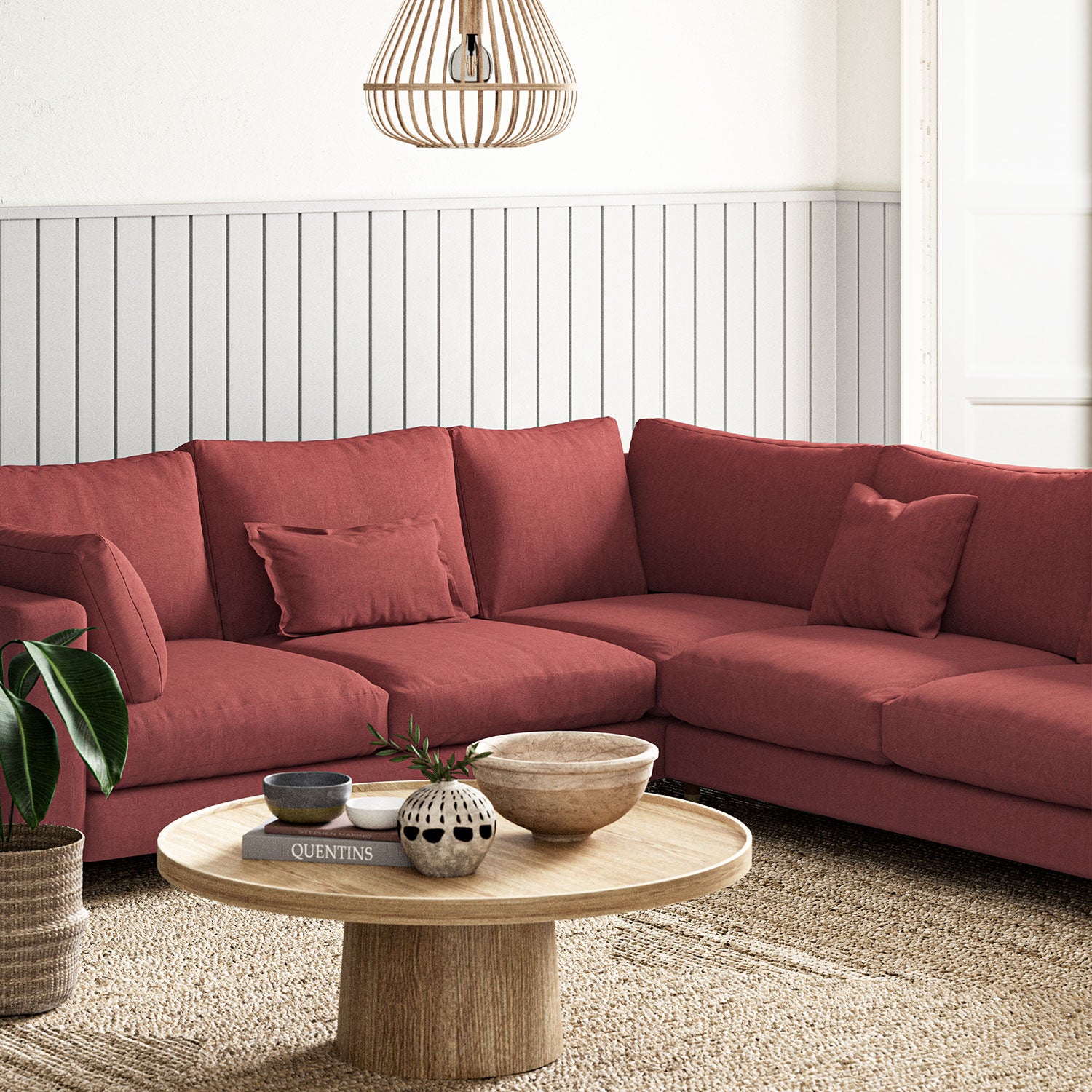 Sofa upholstered in Rouge linen fabric
