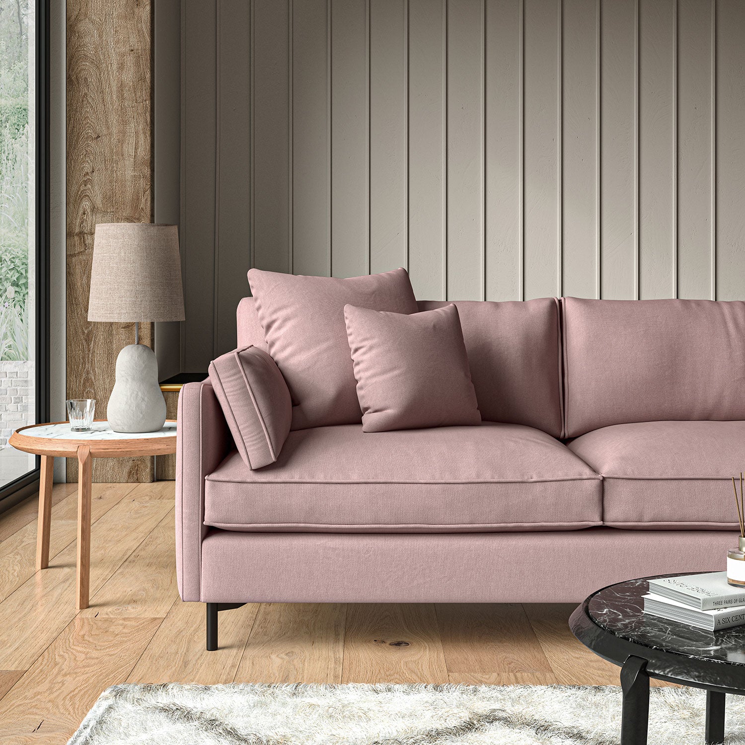 Sofa upholstered in Heather linen fabric