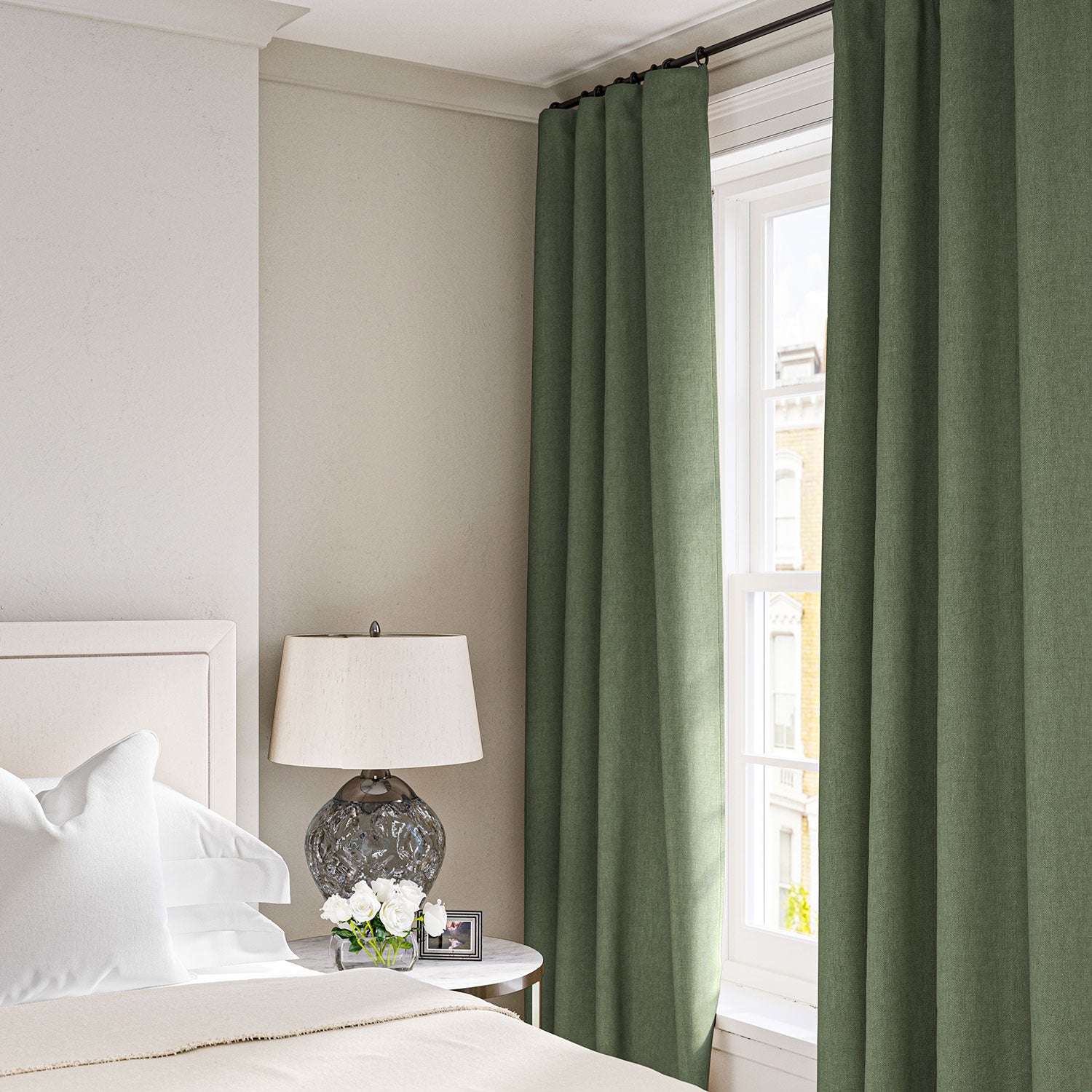 Linen curtain in Moss
